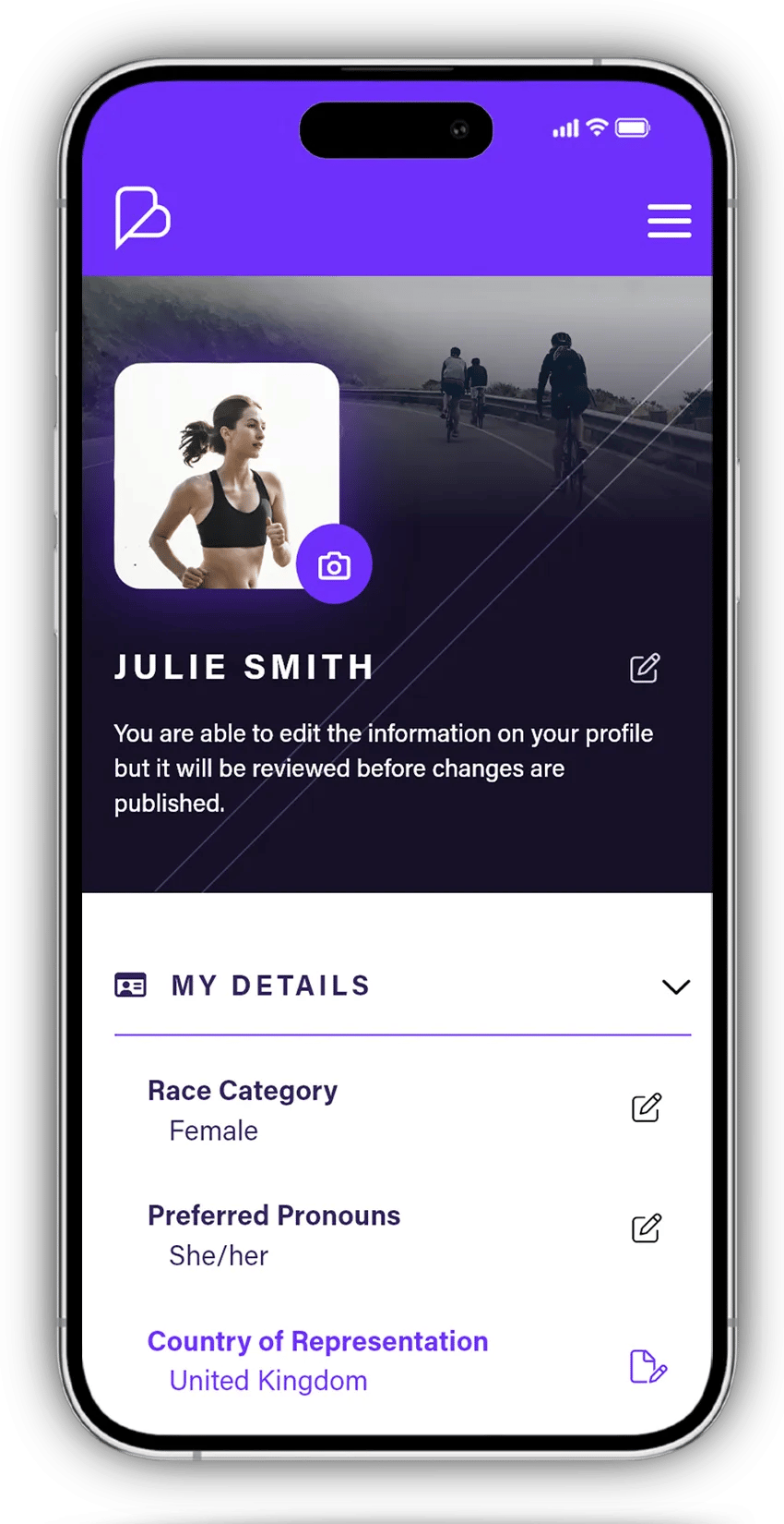 Screenshot of an athlete profile on Belong, an athlete management and communication app.