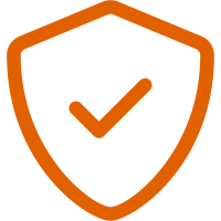 Orange shield with a checkmark inside