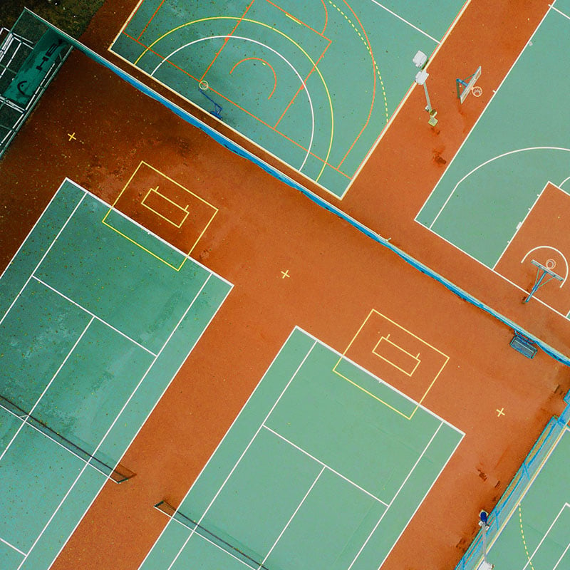 Birds-eye view of basketball courts