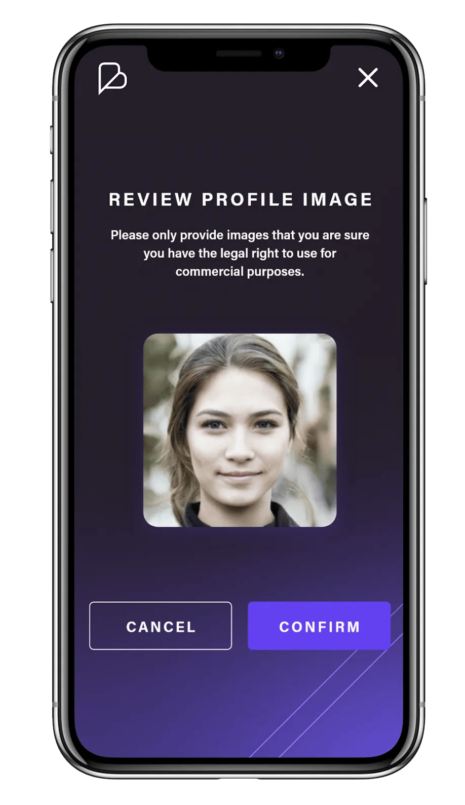 A phone showing a screen allowing a user to review their profile message on Belong, a member communication and engagement platform