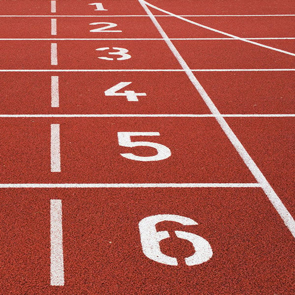 Sprint track with lanes with numbers 1 through to 6